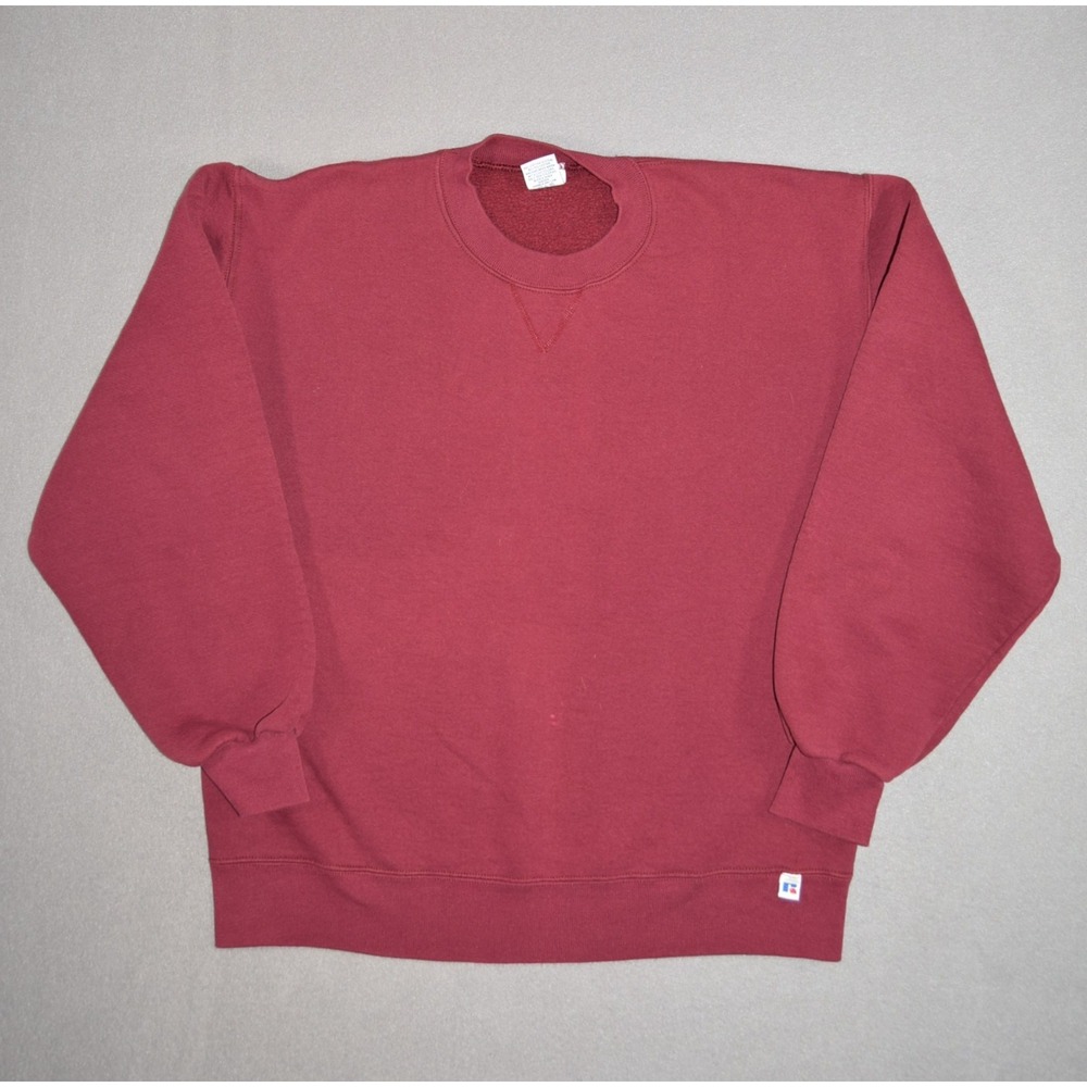 Vintage Russell Athletic Sweatshirt Mens Large Maroon Blank Crewneck Made in USA